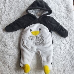 Baby Penguin Fleece Footed Snap Up Jumpsuit Warmsuit Snowsuit 3-6 Months